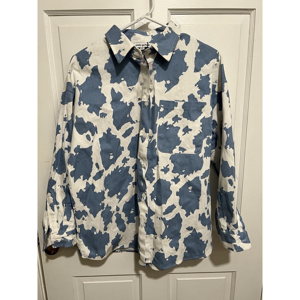 Small Pretty Garbage Cow Print Blue Jean Type Jacket/Shirt